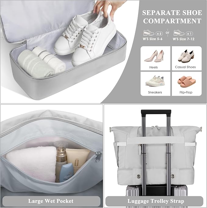 ETRONIK Gym Bag for Women, Personal Item Travel Bag with Shoes Compartment, Weekender Overnight Duffel Bag with Wet Pocket & USB Charging Port, Carry On Bag for Women, Travel, Gym, Weekend