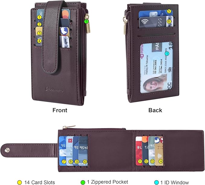 Chelmon Womens Wallet Slim RFID Blocking Bifold Multi Card Case Wallet with Zipper Pocket (Wine Red)