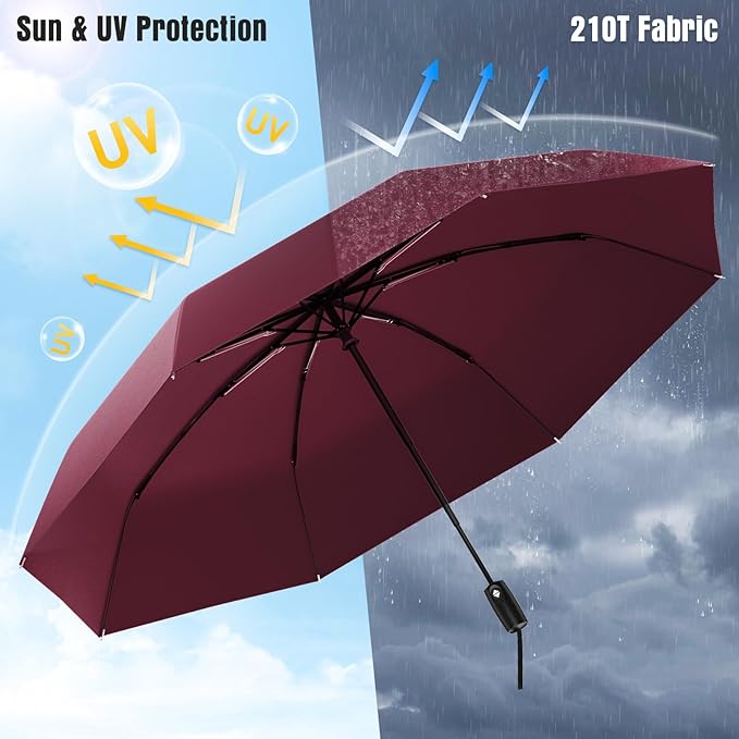 Windproof Travel Umbrella, Compact Umbrella, Car Umbrellas for Rain & Sun, 8 Fiberglass Ribs for Strong UV & Wind Resistance, Portable, Lightweight, Vent, Easy Automatic Open/Close