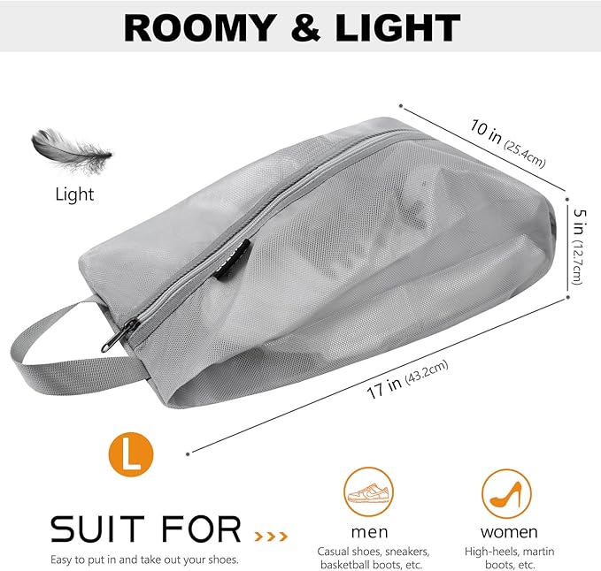 Travel Shoe Bags - Water Resistant TPU Mesh, Sturdy YKK Zipper, Unisex Shoe Pouch for Travel or Home Storage