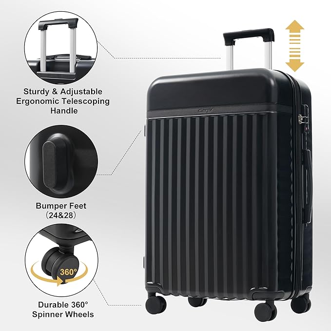Merax Luggage Sets Front Opening, 2 Piece Hardshell Suitcase with Spinner Wheels and Bags,Lightweight Carry on Luggage with USB Port,20+24,Black
