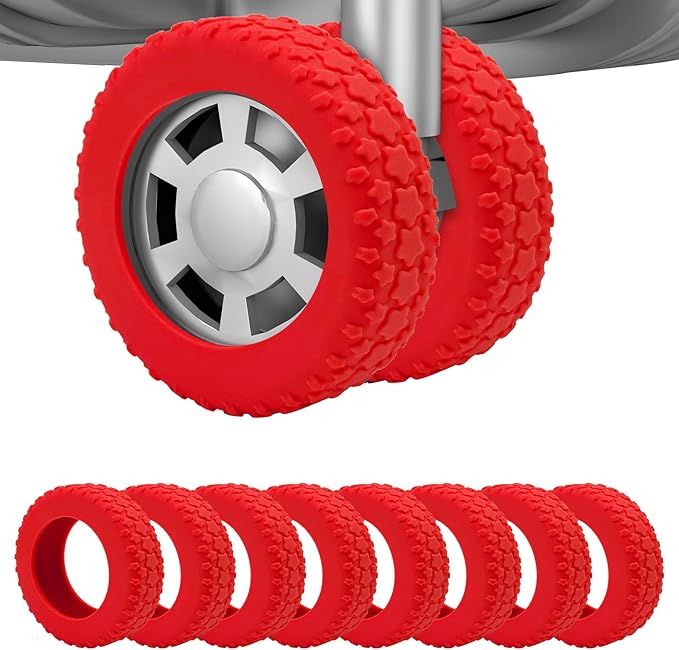 8PCS Luggage Wheel Protector, Silicone Luggage Wheel Covers for 2-2.4" Suitcases Spinner Wheel,Upgraded Wear-Resistant, Silent, Shock Absorption Luggage Accessories for Carry-On Travel(Red)