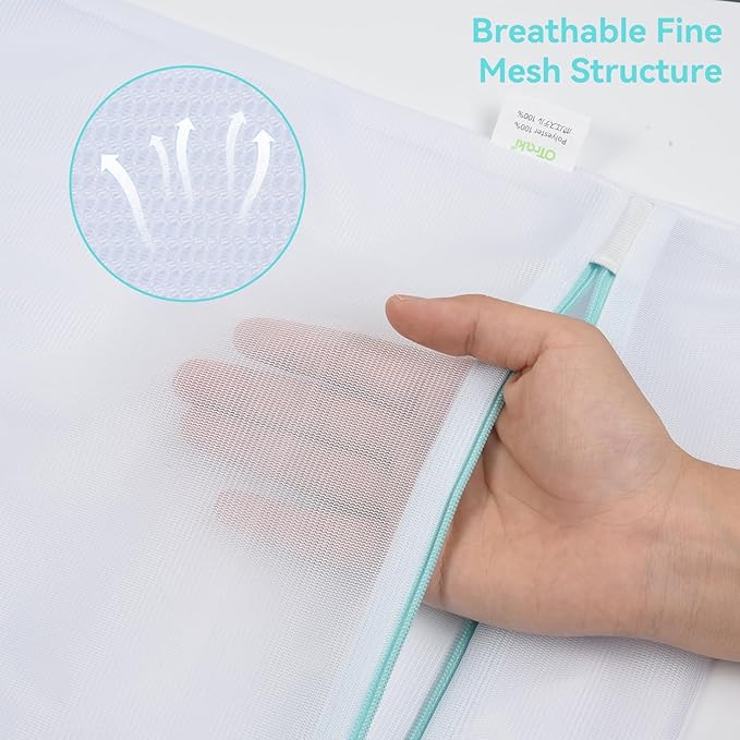 OTraki Medium Mesh Laundry Bags 20x24 inch Zipper Lingerie Bags for Washing Delicates Laundry Mesh Bag Machine Washable for Travel Dorm Hotel Camp, Don't Drying, Melting 140-176℉ White