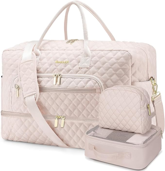 Large Women's Travel Duffle, Weekender with Shoe Compartment, Carry On Overnight Bag, Gym Duffel with Wet Pocket, Hospital Bags for Labor and Delivery 3 PCS Set