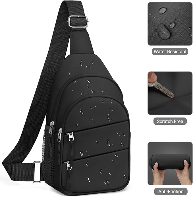 Tuwubi Crossbody Bags for Women, Sling Bag for Men, Small Hiking Backpack Anti Theft Lightweight for Outdoors Travel (L, Black)