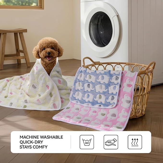 LINENLUX 1 Pack 3 Blankets Super Soft Fluffy Premium Fleece Dog Blankets for Puppy Cat Pet Blanket Flannel Throw Warm Sleep Elephant Pattern 31x20 inches