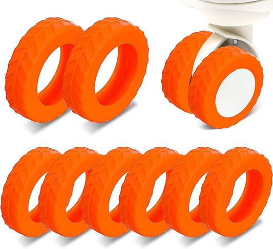 Ymapinc 8Pcs Orange Luggage Wheel Covers, Silicone Suitcase Protector, Anti-Slip Replacement Accessories for 2.1-2.4 Inch Rolling Roller Wheels