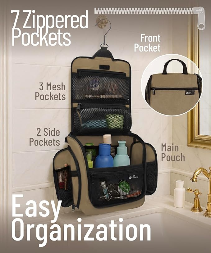 D&D Wanderlust D&D Hanging Travel Toiletry Bag for Men and Women – Cosmetics, Makeup and Toiletries Organizer Kit with 10 Compartments
