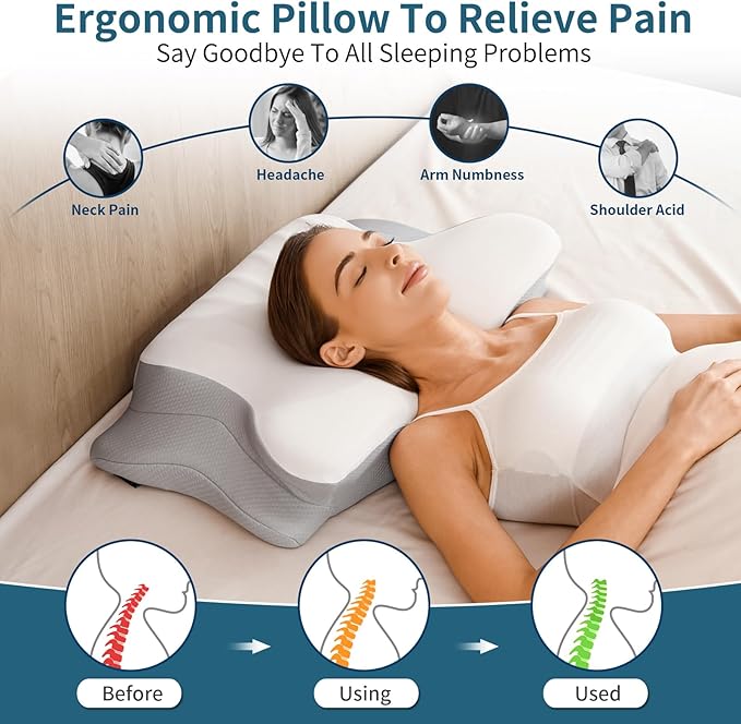 Cervical Neck Pillow for Pain Relief - Ergonomic Memory Foam Pillows for Sleeping, Cooling Side Sleeper Pillow for Neck Support, Contour Orthopedic Bed Pillow for Back Stomach Sleepers