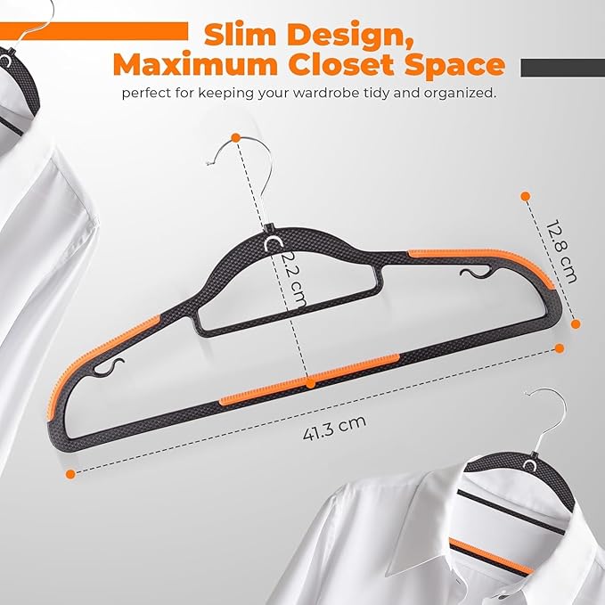 Plastic Hangers 100 Pack, Cascading Slim Space Saving Clothing Hangers with 360° Rotating Hook, Non Slip Clothes Hangers for Sweater Shirt, Heavy Duty Coat Hanger with Inner Hook for Closet, Black