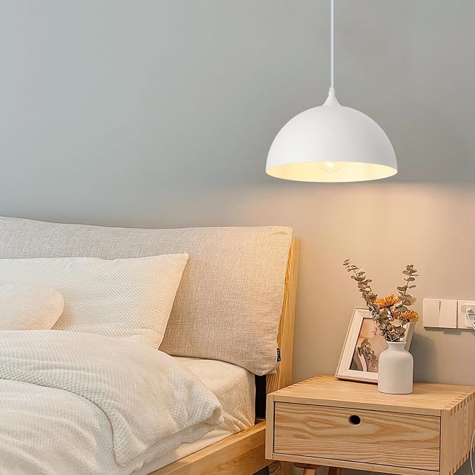 White Plug in Pendant Light,2 Pack 11.8inch Hanging Lights with Plug in Cord 14.7 ft, Hanging Pendant Light,Hanging Lamp Plug in for Bedroom Living Room Kitchen Island