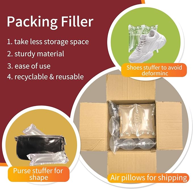 Air Pillows for Shipping 600 Count Inflatable Air Pockets Packaging Air Bags Cushioning Material, Box Filler Purse Stuffing to Keep Shape Alternative to Packing Peanuts 3.54'' x 7.87''