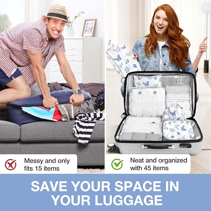 8 Set Packing Cubes for Suitcases,Packing Cube with Shoe, Cosmetics, Clothing, Accessories Bags Packing Cubes for Travel Luggage Organizer Women Men(Butterfly)