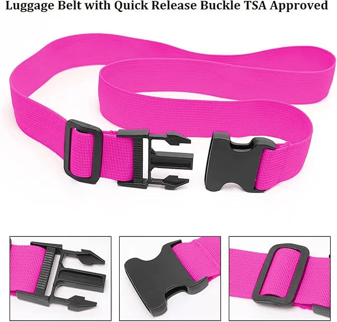 2 Pack Suitcase Straps, Bright Color Adjustable Luggage Belts, TSA Approved (Pink)