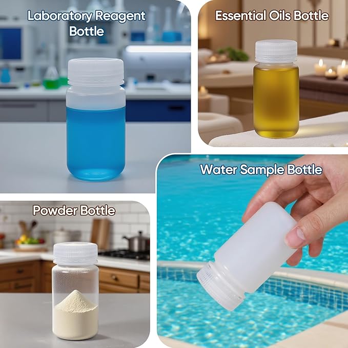 DEMORA 4 oz Small Plastic Bottles with Caps, Airtight Refillable Wide Mouth Travel Bottles for Toiletries, PP Food Grade Plastic Containers for Liquids Pill Sample Lab Reagent (Clear, 4 Pcs)