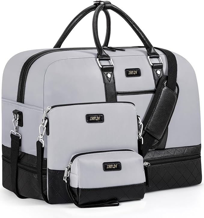 Weekender Bag for Women, Large Overnight Bag Canvas Travel Duffel Bag Carry On Tote with Shoe Compartment 21" 3Pcs Set