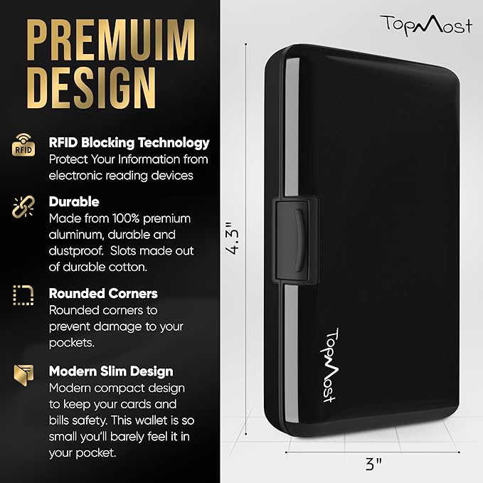 TopMost Aluminum Wallet, Card Case Wallet, Metal RFID Credit Card Holder for Men & Women, 6 Cotton Slots for 10-12 Cards And Bills, Rfd Protective