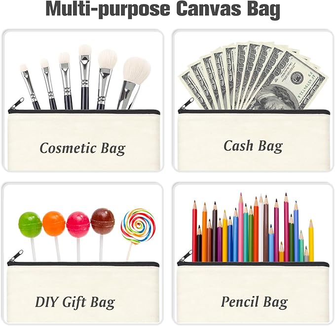 ZeeDix Canvas Pouch- Multi-purpose Cosmetic Bag with Zipper, DIY Craft Canvas Zipper Pouch Blank Makeup Bags Bulk Travel Toiletry Bag for Storage (8.3 x 5 inches)