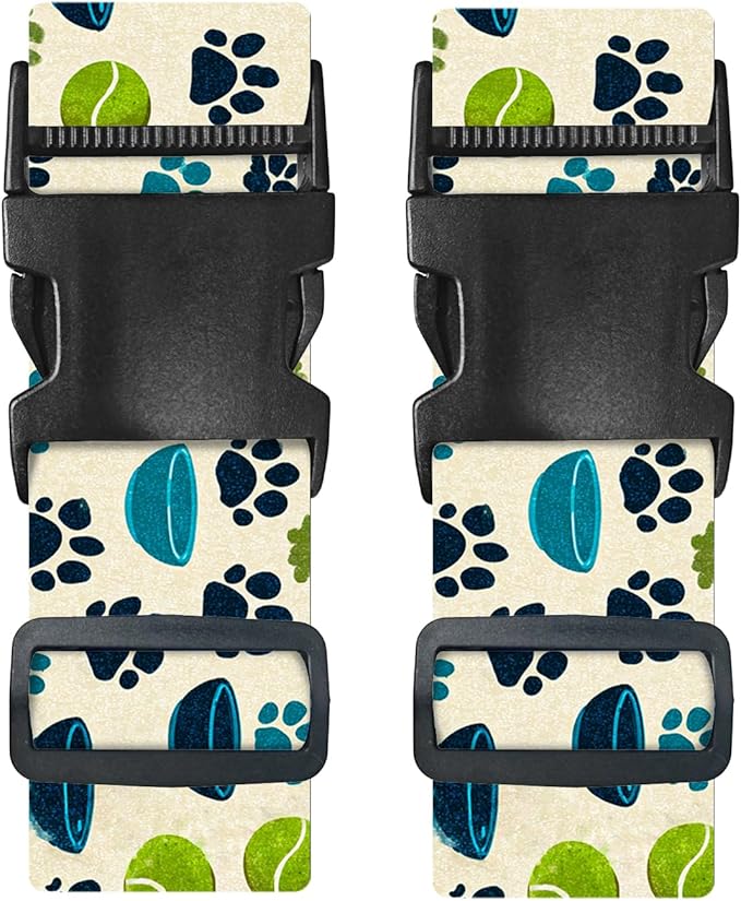 Nuxovilar Luggage Straps of 2 Set Pet Paws Bowls Tennis Balls Pattern, 1.96x90.5 inches - Luggage Straps for Suitcases, Ideal for Pet Owners, Travel, Outdoor Trips