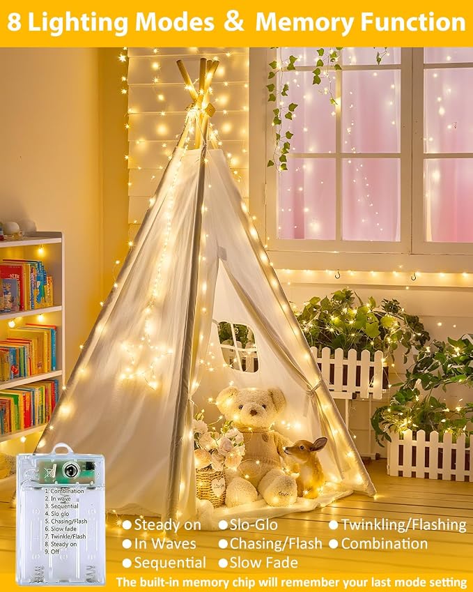 6 Pack 60 LED Fairy Lights Battery Operated with Remote, 20 FT Warm White | Cuttable, 8 Modes, Memory, Dimmable, Waterproof Battery String Lights with Timer for Indoor Outdoor, Christmas Decorations