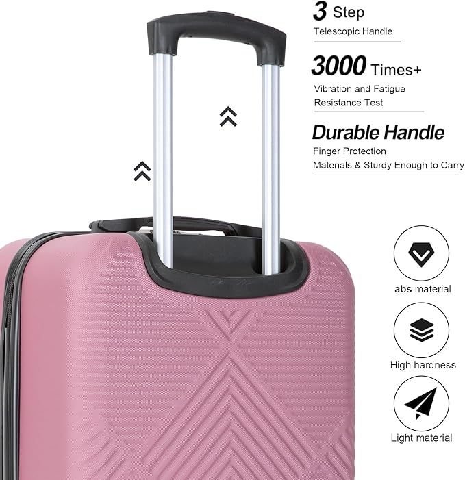 Luggage 4 Piece Set, Hardshell ABS Suitcase Set with Double Spinner Wheels, Lightweight Durable Large Luggage set, Carry On and Checked Travel Luggage, Pink