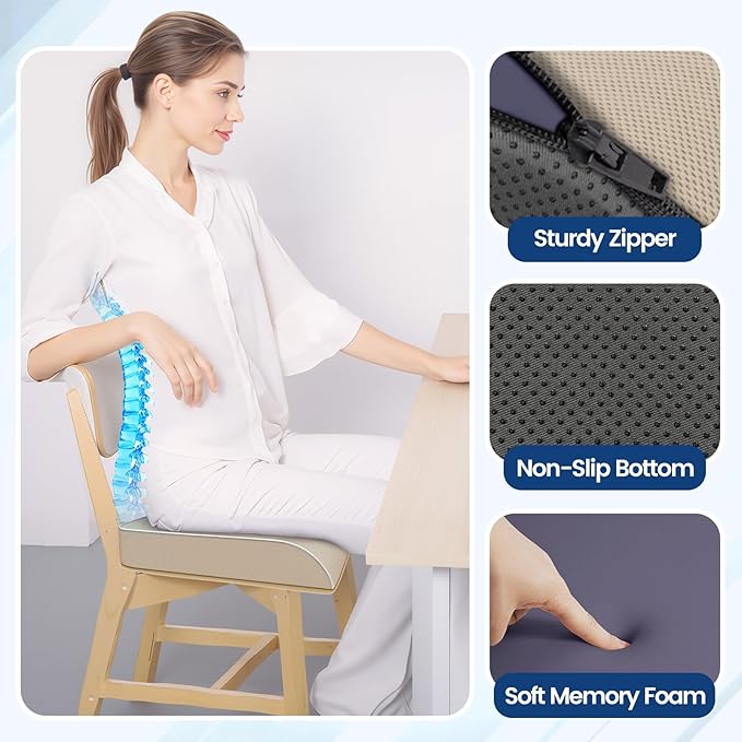 Seat Cushion for Tailbone Pain Relief, Office Chair Cushion, Memory Foam Large Chair Cushion with Non-Slip Cover for Soft Support at Office Chair, Car Seat, Airplane Beige/Large