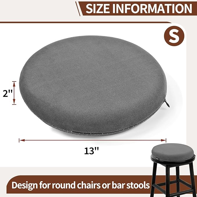 BUYUE Memory Foam Seat Cushion, Dia 13" Soft Velvet Round Stool Cushion Anti-Slip Chair Pads, S, Dark Grey