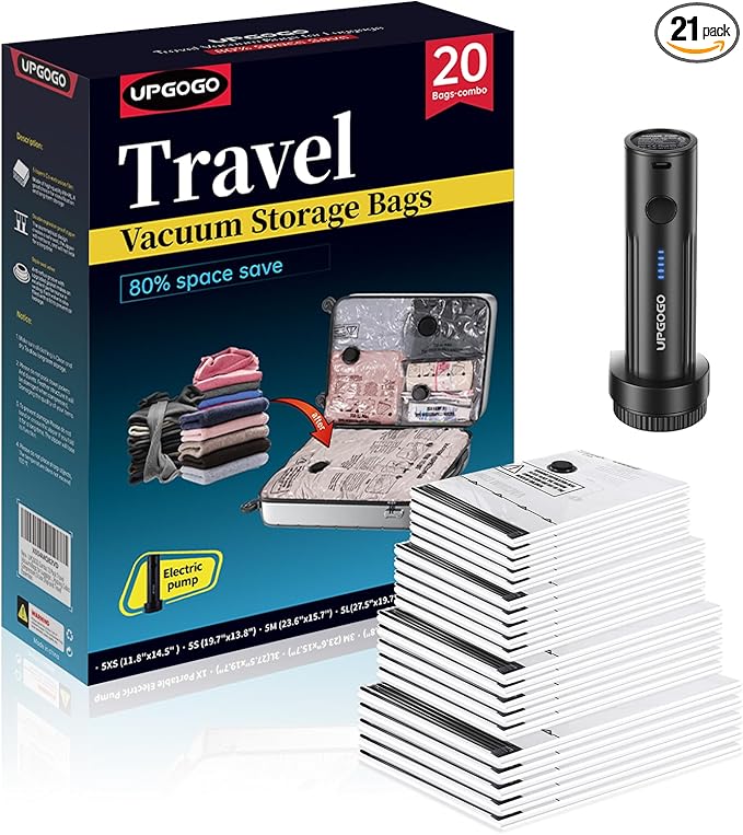 Travel Vacuum Bags for Luggage with Portable Electric Pump,Vacuum Seal Bags for Clothing,Packing Cubes Compression,Cruise Ship and Travel Essentials(Combo 20 Pack)