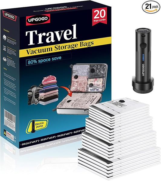 Travel Vacuum Bags for Luggage with Portable Electric Pump,Vacuum Seal Bags for Clothing,Packing Cubes Compression,Cruise Ship and Travel Essentials(Combo 20 Pack)