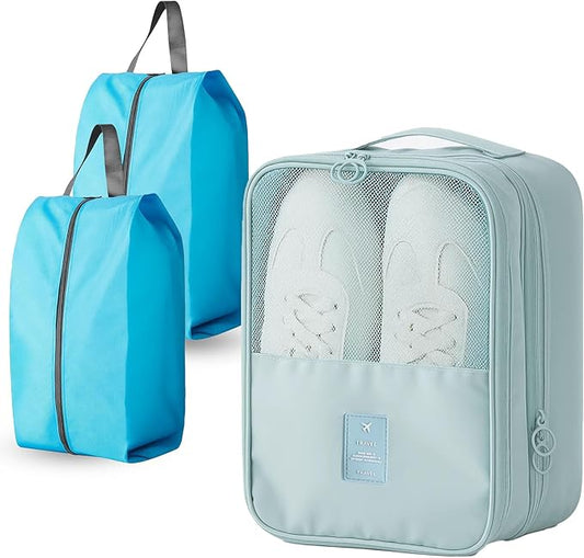 Shoe Bags for Travel Holds 3 Pair of Shoes, Shoe Storage Pouch with 2 Pack Portable Bags, Waterproof & Washable, Blue