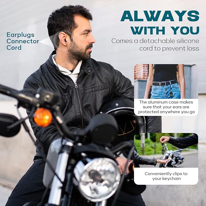 Motorcycle Earplugs with Detachable Cord 2 Pairs, Wind Noise Reduction Audible Hearing Protection, Comfy Reusable Ear Plugs for Moto, Racing, Motorbike, Motorsports, Touring, Riding, Shooting