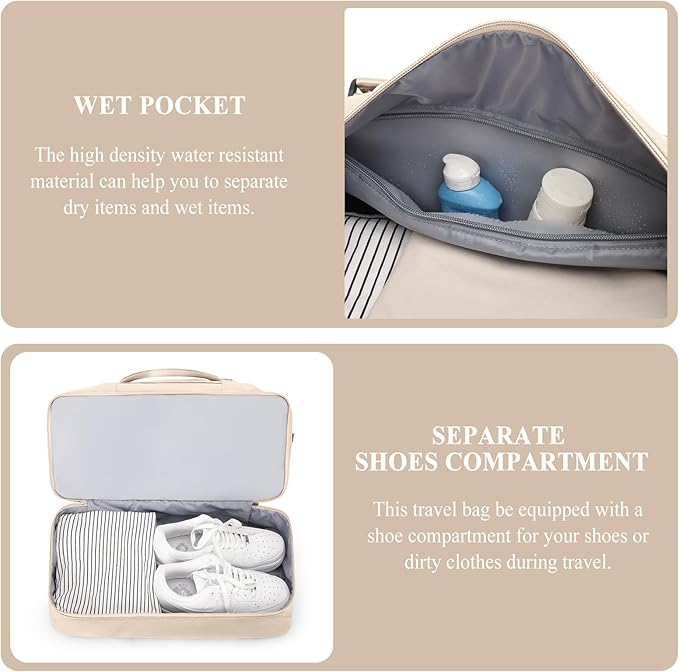 Weekender Bags for Women,Personal Item Travel Bag with Shoes Compartment,Overnight Travel Duffel Bag with Toiletry Bag