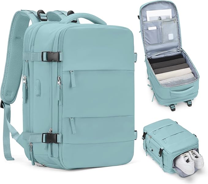 coofay Expandable Backpack For Traveling On Airplane Travel Backpack For Women Men Airline Approved Carry On Bags For Airplanes Gym Bag With Shoe Compartment Waterproof Hiking Backpack Essentials