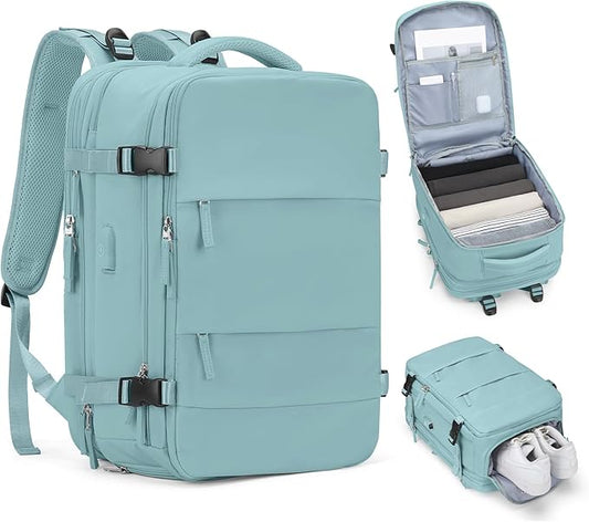 coofay Expandable Backpack For Traveling On Airplane Travel Backpack For Women Men Airline Approved Carry On Bags For Airplanes Gym Bag With Shoe Compartment Waterproof Hiking Backpack Essentials