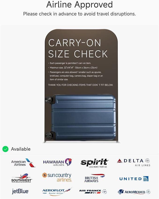 LUGGEX Carry On Luggage 22x14x9 Airline Approved, L2 100% PC Hard Shell Travel Suitcase with Smooth Spinner Wheels, TSA Lock (EX-Core, Blue, 20 Inch, 40L)