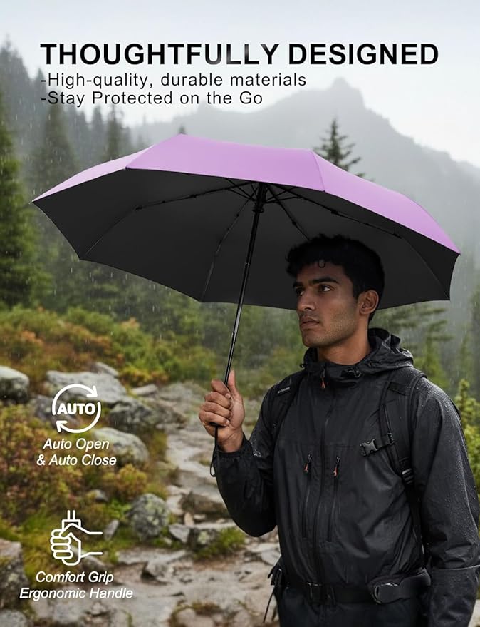 SoulRain Travel Umbrella - Compact Umbrella for Rain - Perfect Large Auto Folding Umbrella - Ideal Car umbrella, Small umbrella, and Travel Companion