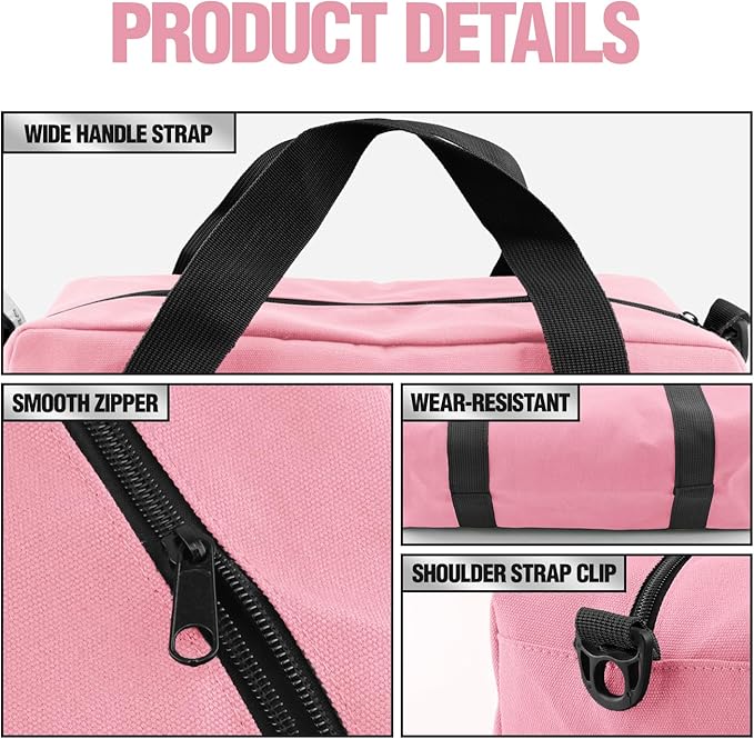 Small Tool Bag, Canvas Tool Storage Bag, Large Capacity Multipurpose Zipper Soft Tote Organizer Pouch for Electrician, Plumbing, Gardening,Tools Bags for Men (Pink, 20 Inch)
