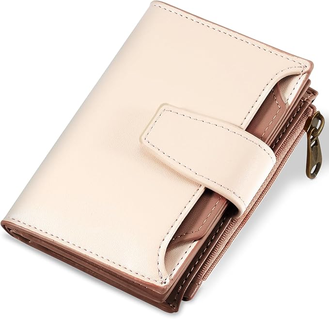 Airkit Small Wallet Women RFID Blocking Soft Leather Bifold Compact Card Holder Wallet for Women with Zipper Coin Pocket 4 ID Window