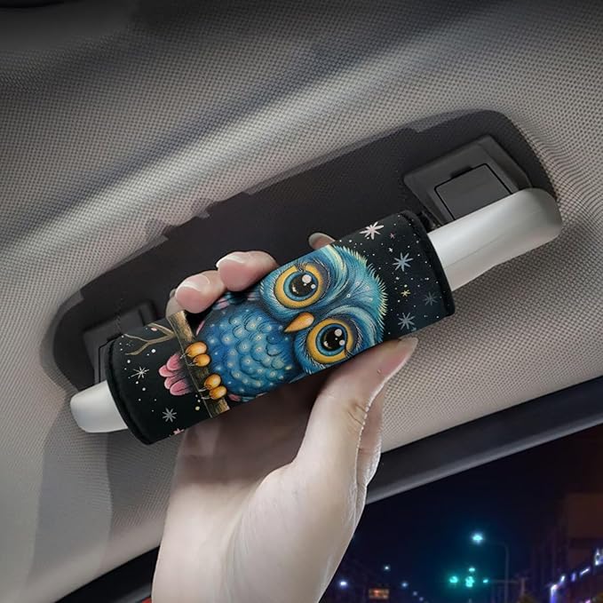 BIGCARJOB Animal Owl Luggage Handle Wrap for Suitcase 2 Pack Blue Owl Print No-Slip Door Handle Protector Covers Luggage Handles Wrap Grips Personalized Luggage Tags Replacement