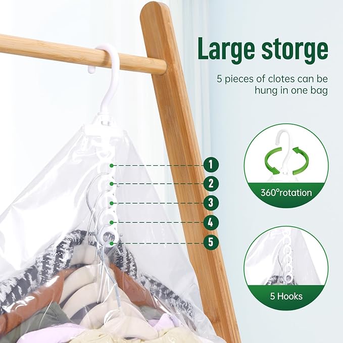 Hanging Vacuum Storage Bags For Clothes With Hand Pump,Coat Storage Bag Hanging,Vacuum Bags For Clothes,Space Saver Vacuum Storage Bags,Garment, Clothing, Dress, Suit, Long Coat, Jacket(Combo 6 Pack)