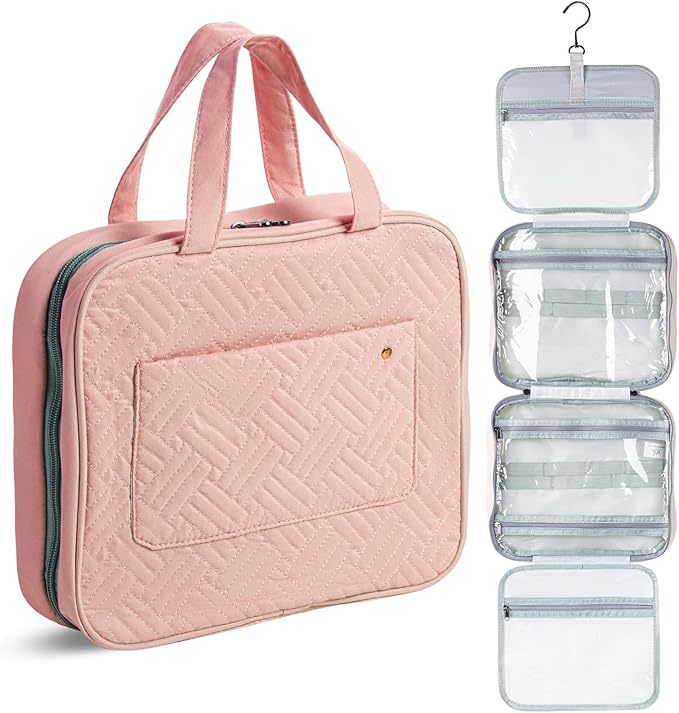 Ms. Pen-Travel Toiletry Bag Organizers, Baby Pink, Makeup Travel Bag for Toiletries with Hanging Hook, Water-Resistant
