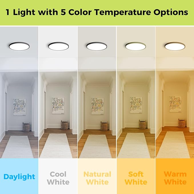 8Pack LED Flush Mount Ceiling Light Fixture, 12Inch 24W, Dimmable&3000K/3500K/4000K/5000K/6500K Adjustable Low Profile Ceiling Lights, 3200LM Modern Lamp for Bedroom, Porch, Kitchen, Hallway, Black
