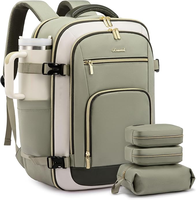 LOVEVOOK Travel Backpack For Women Flight Approved, 50L Large Carry On Backpack, Personal Item Travel Bag for Airplanes, Business 18 Inch Laptop Backpack, Weekender Overnight Daypack, With 3 Cubes