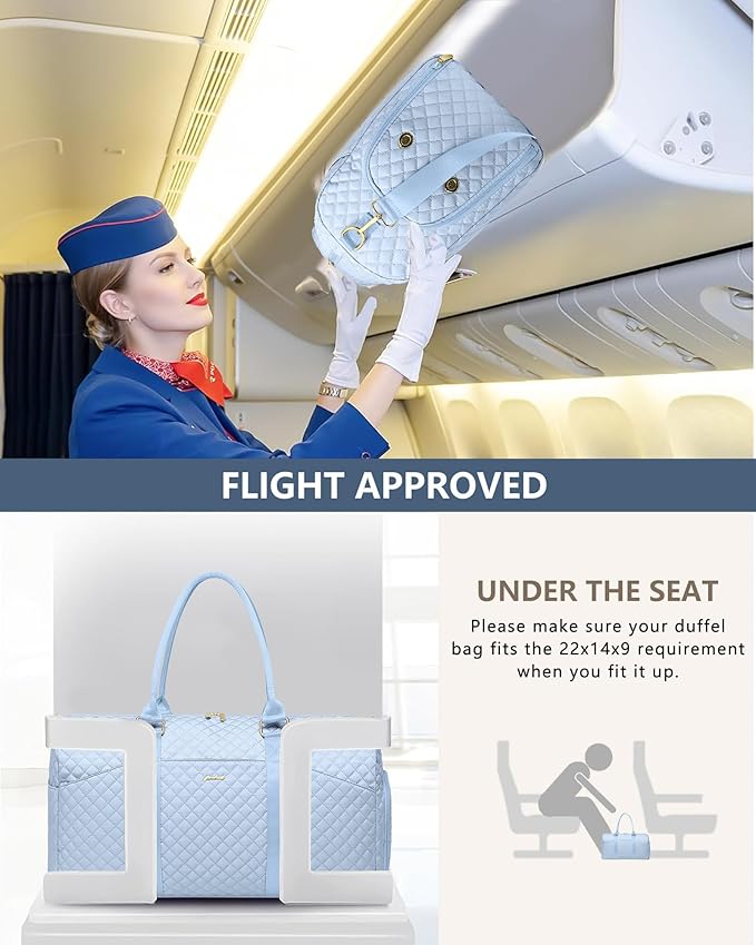 Women Weekender Travel Duffle Bag: Travel Duffel Overnight Bags with Shoe Compartment Large Carry on Tote with Toiletry Bag Weekend Traveling Yoga Gym Hospital Bag for Women with Wet Pocket Light Blue