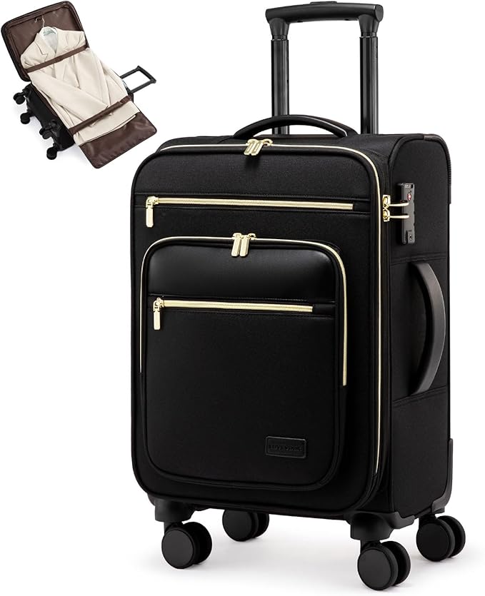 LOVEVOOK Carry on Suitcase 22x14x9 Airline Approved,20 inch Lightweight Waterproof Suitcases with 360° silent swivel wheels, TSA Lock and Compartment, Large Capacity travel Suitcase Black