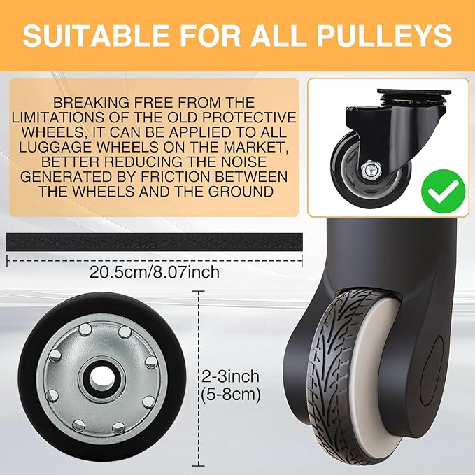 8 Pcs Silicone Luggage Wheel Covers for Rolling Suitcases, Cuttable Luggage Wheel Protector Silent Noise Reduction Shock