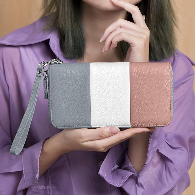 Moflycom Womens Wallet RFID Blocking Genuine Leather Multi Credit Card Large Capacity Zip Around Clutch Travel Purse Wristlet