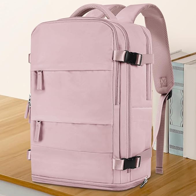 coowoz Large Travel Backpack For Women Men,Carry On Backpack Flight Approved,Hiking Backpack Waterproof Outdoor Rucksack Casual Daypack Fit 15.6 Inch Laptop Shoes Compartment (Pink Purple-L)
