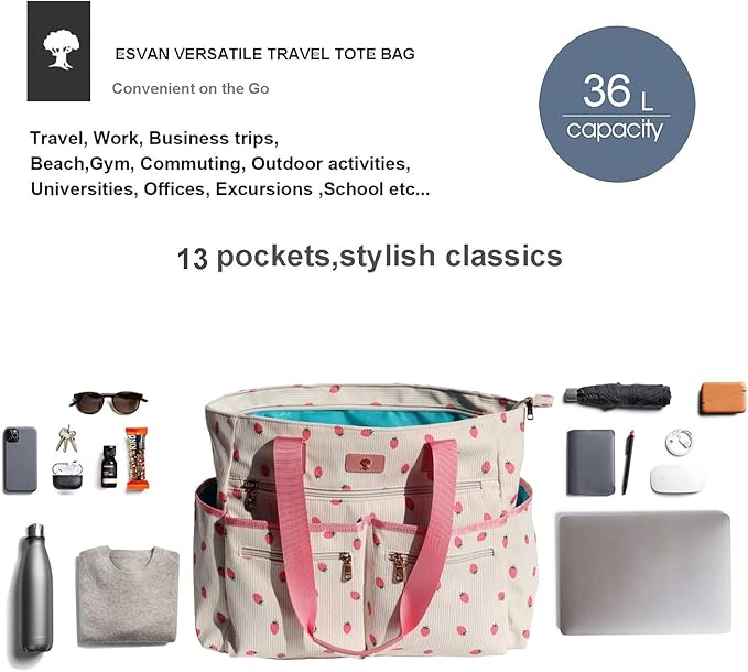 Weekender Bag Carry On Bag Overnight Tote Travel Duffle with 13 Pockets for Travel,Work，Gym,Beach,Teacher,Nurse