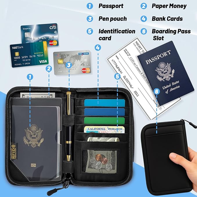 Passport Holder for Travel Essentials, RFID Blocking Protector Passport Wallets, Passport Document Organizer Case for Travel Must Have, Passport Book for Women, Couple, Family Cards, Tickets, ID, Cash